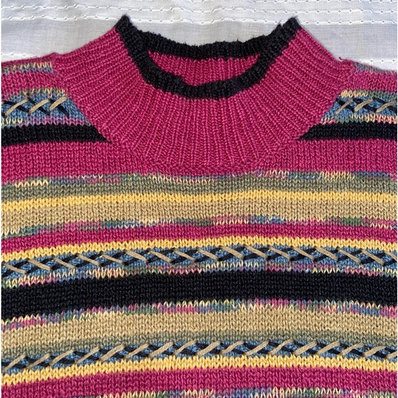 Vintage 90s Lizwear Western Aztec Boho Knitted Sweater Fuchsia Black Size Small - Picture 4 of 11